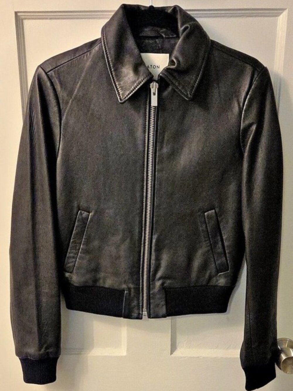 Aritizia Babaton Cropped Leather Bomber Jacket in Black S